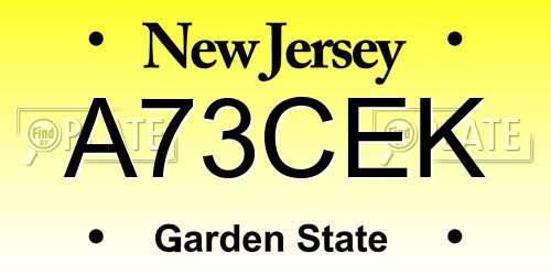 A73CEK New Jersey License Plate