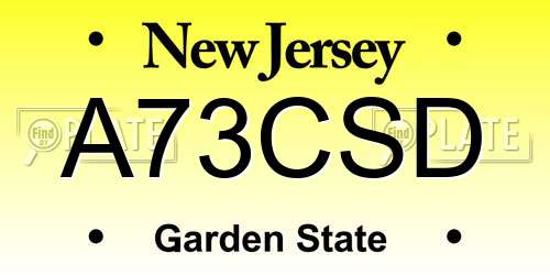 A73CSD New Jersey License Plate