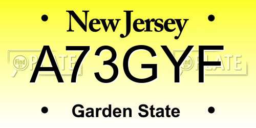 A73GYF New Jersey License Plate
