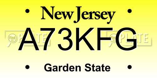 A73KFG New Jersey License Plate