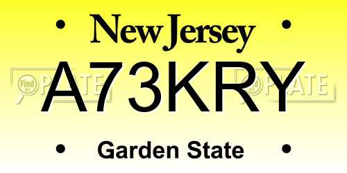 A73KRY New Jersey License Plate