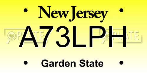 A73LPH New Jersey License Plate