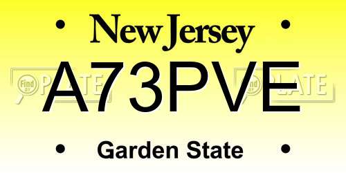 A73PVE New Jersey License Plate