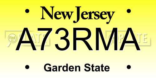 A73RMA New Jersey License Plate
