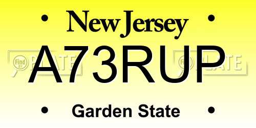 A73RUP New Jersey License Plate