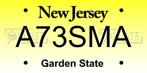 A73SMA New Jersey License Plate