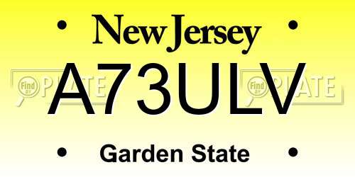 A73ULV New Jersey License Plate