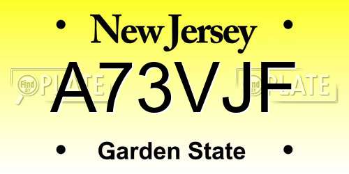 A73VJF New Jersey License Plate