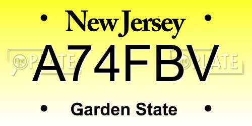 A74FBV New Jersey License Plate