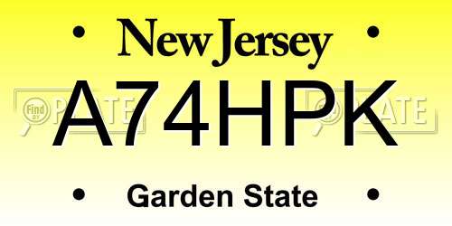 A74HPK New Jersey License Plate