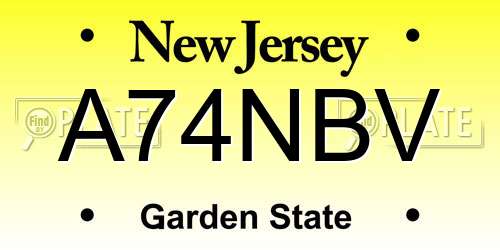 A74NBV New Jersey License Plate