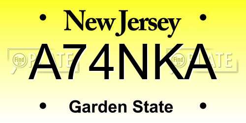 A74NKA New Jersey License Plate
