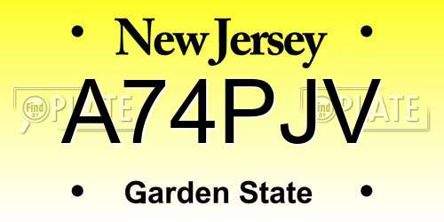 A74PJV New Jersey License Plate