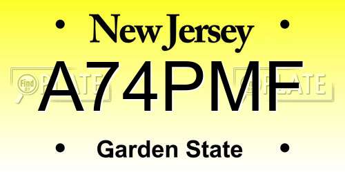 A74PMF New Jersey License Plate