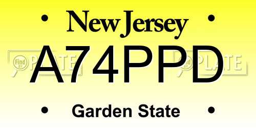 A74PPD New Jersey License Plate