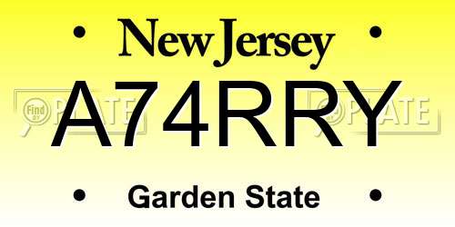 A74RRY New Jersey License Plate