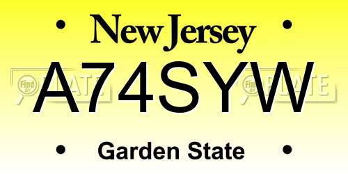 A74SYW New Jersey License Plate