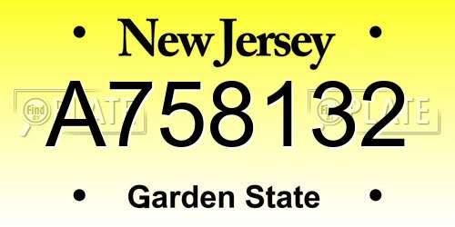 A758132 New Jersey License Plate