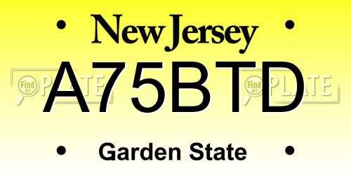 A75BTD New Jersey License Plate