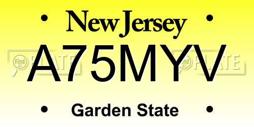 A75MYV New Jersey License Plate