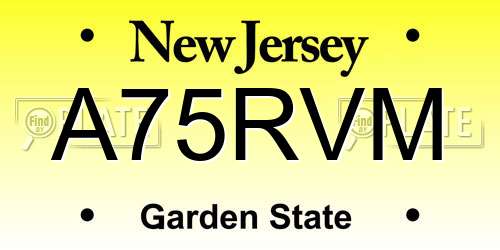 A75RVM New Jersey License Plate
