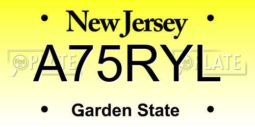 A75RYL New Jersey License Plate