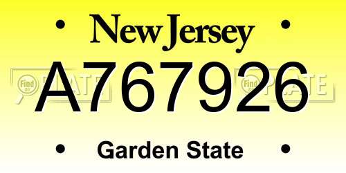 A767926 New Jersey License Plate