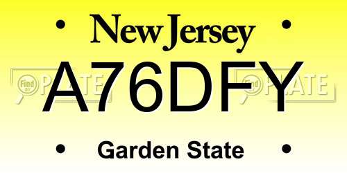 A76DFY New Jersey License Plate