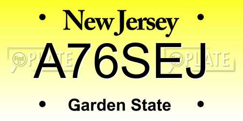 A76SEJ New Jersey License Plate