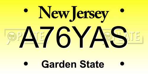 A76YAS New Jersey License Plate