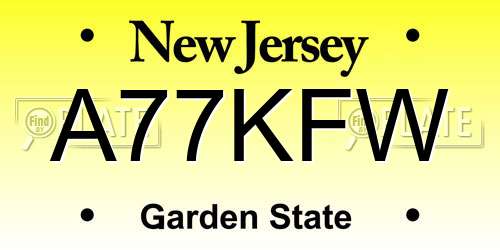 A77KFW New Jersey License Plate