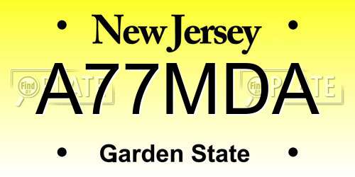 A77MDA New Jersey License Plate