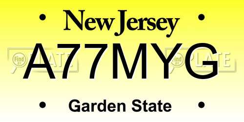 A77MYG New Jersey License Plate