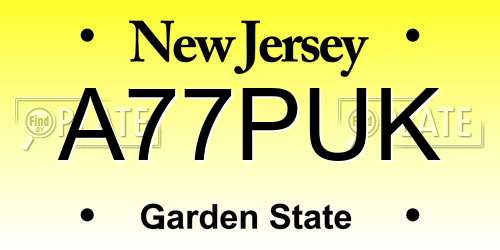 A77PUK New Jersey License Plate