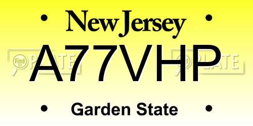 A77VHP New Jersey License Plate