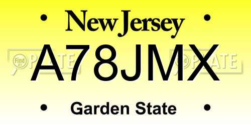 A78JMX New Jersey License Plate