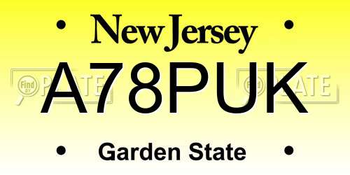 A78PUK New Jersey License Plate
