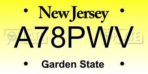 A78PWV New Jersey License Plate