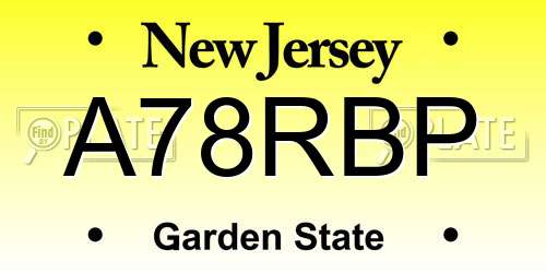 A78RBP New Jersey License Plate