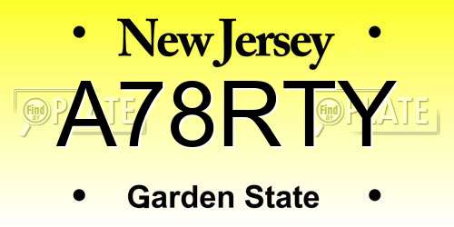 A78RTY New Jersey License Plate