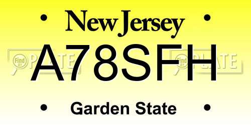 A78SFH New Jersey License Plate