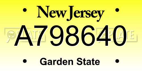 A798640 New Jersey License Plate