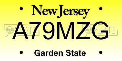 A79MZG New Jersey License Plate