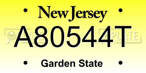 A80544T New Jersey License Plate