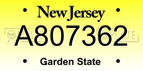 A807362 New Jersey License Plate