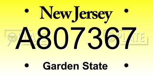 A807367 New Jersey License Plate
