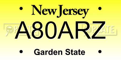 A80ARZ New Jersey License Plate