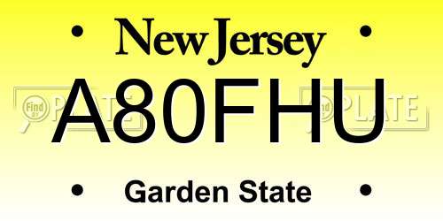 A80FHU New Jersey License Plate