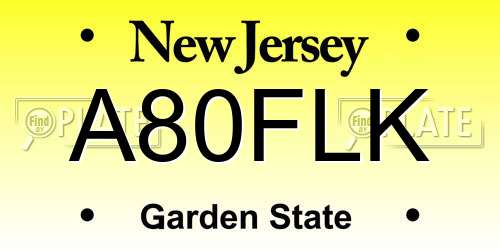 A80FLK New Jersey License Plate