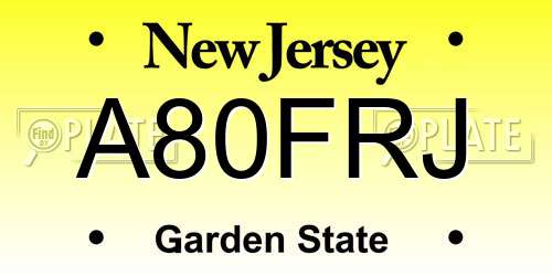 A80FRJ New Jersey License Plate